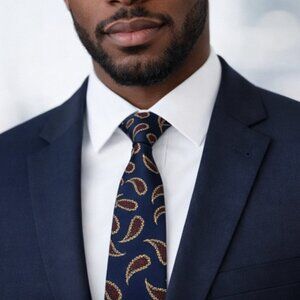 Vintage JACOBS ROBERTS LTD Men's Paisley Silk Tie Navy Blue Burgundy Tan